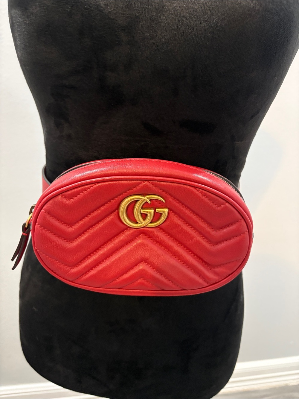 Authentic Gucci Red GG Marmont Quilted Leather Crossbody Belt Bag